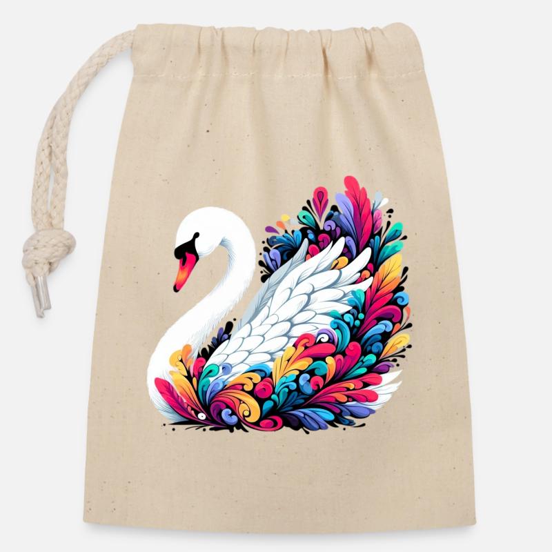 Schwan - Verschließbarer Geschenkbeutel aus Baumwolle (14x20cm) - Natur