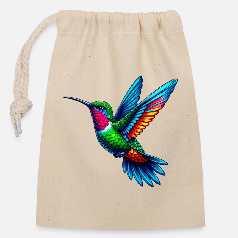 Kolibri - Verschließbarer Geschenkbeutel aus Baumwolle (14x20cm) - Natur
