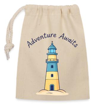 Vibrant Blue & Yellow Lighthouse on Sandy Beach - Closable cotton gift bag (14x20cm) - nature - Front