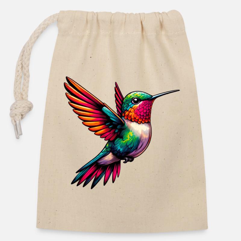 Kolibri - Verschließbarer Geschenkbeutel aus Baumwolle (14x20cm) - Natur
