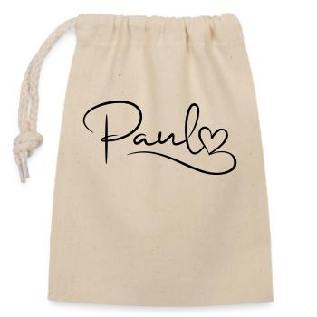 Paul Nom Prénom Coeur Décor - Sac cadeau en coton avec cordon (14 x 20 cm) - nature - Devant