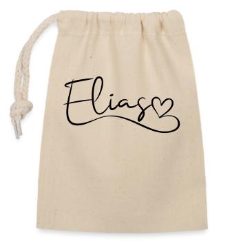 Elias Surname First Name Heart Decor - Closable cotton gift bag (14x20cm) - nature - Front