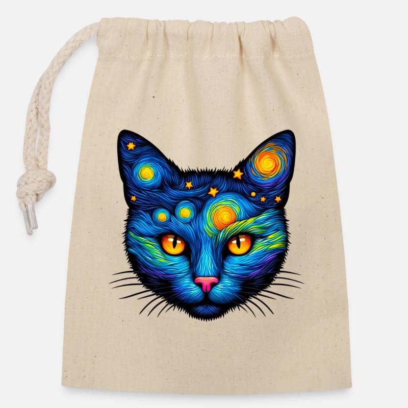 Katze - Verschließbarer Geschenkbeutel aus Baumwolle (14x20cm) - Natur