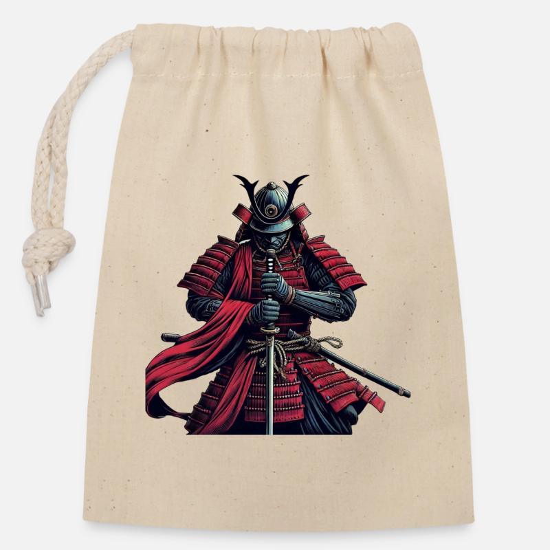 Bushido du guerrier samouraï - Sac cadeau en coton avec cordon (14 x 20 cm) - nature