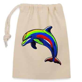 Delfin - Verschließbarer Geschenkbeutel aus Baumwolle (14x20cm) - Natur - Vorne