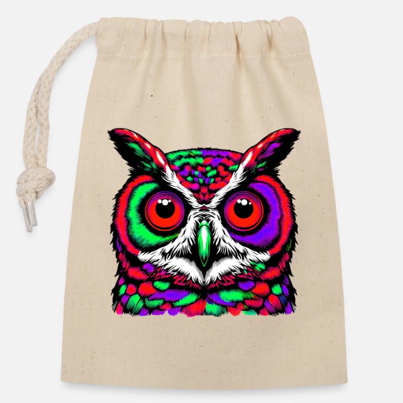Hibou - Sac cadeau en coton avec cordon (14 x 20 cm) - nature