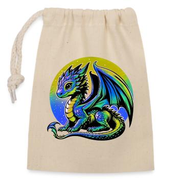 Drache - Verschließbarer Geschenkbeutel aus Baumwolle (14x20cm) - Natur - Vorne
