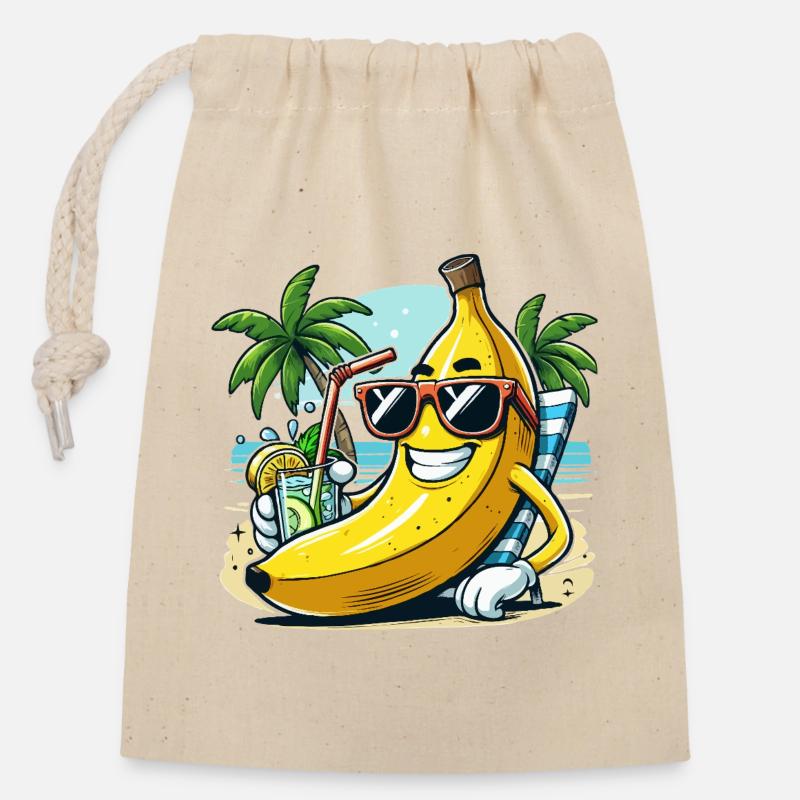 Entspannte Banane - Verschließbarer Geschenkbeutel aus Baumwolle (14x20cm) - Natur
