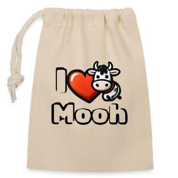 🐮 I ❤️ Moooh – Lustiges Kuh Cartoon T-Shirt - Verschließbarer Geschenkbeutel aus Baumwolle (14x20cm) - Natur - Vorne