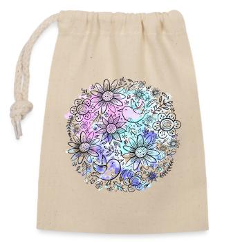 Fleurs et oiseaux (Hygge) 01 - Sac cadeau en coton avec cordon (14 x 20 cm) - nature - Devant