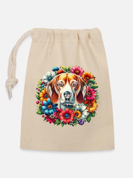 Süßer Beagle in bunten Blumen - Verschließbarer Geschenkbeutel aus Baumwolle (14x20cm) - Natur