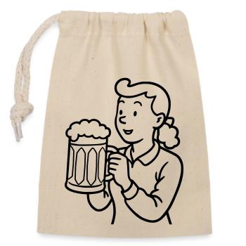 Biermädchen - Verschließbarer Geschenkbeutel aus Baumwolle (14x20cm) - Natur - Vorne