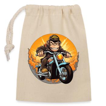 Affe Motorrad / Motorradfahrer Affen - Verschließbarer Geschenkbeutel aus Baumwolle (14x20cm) - Natur - Vorne
