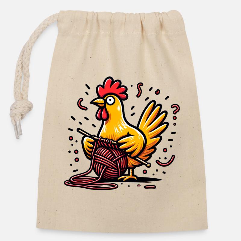 Cluck and Purl - Closable cotton gift bag (14x20cm) - nature