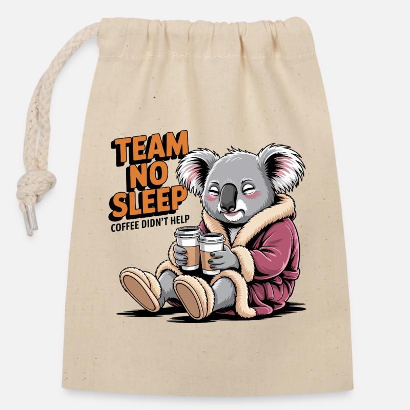Team No Sleep Koala - Verschließbarer Geschenkbeutel aus Baumwolle (14x20cm) - Natur