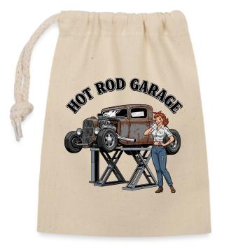 Vintage Hot Rod Garage Design - Closable cotton gift bag (14x20cm) - nature - Front