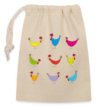 Colorful Chickens Cheerful Pattern - Closable cotton gift bag (14x20cm) - nature - Front