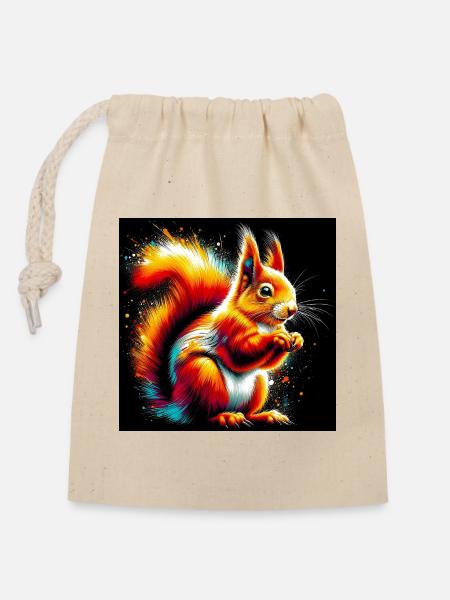 Eichhörnchen - Verschließbarer Geschenkbeutel aus Baumwolle (14x20cm) - Natur