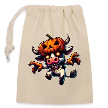 horreur vache zombie taureau Halloween citrouille dessin animé - Sac cadeau en coton avec cordon (14 x 20 cm) - nature - Devant