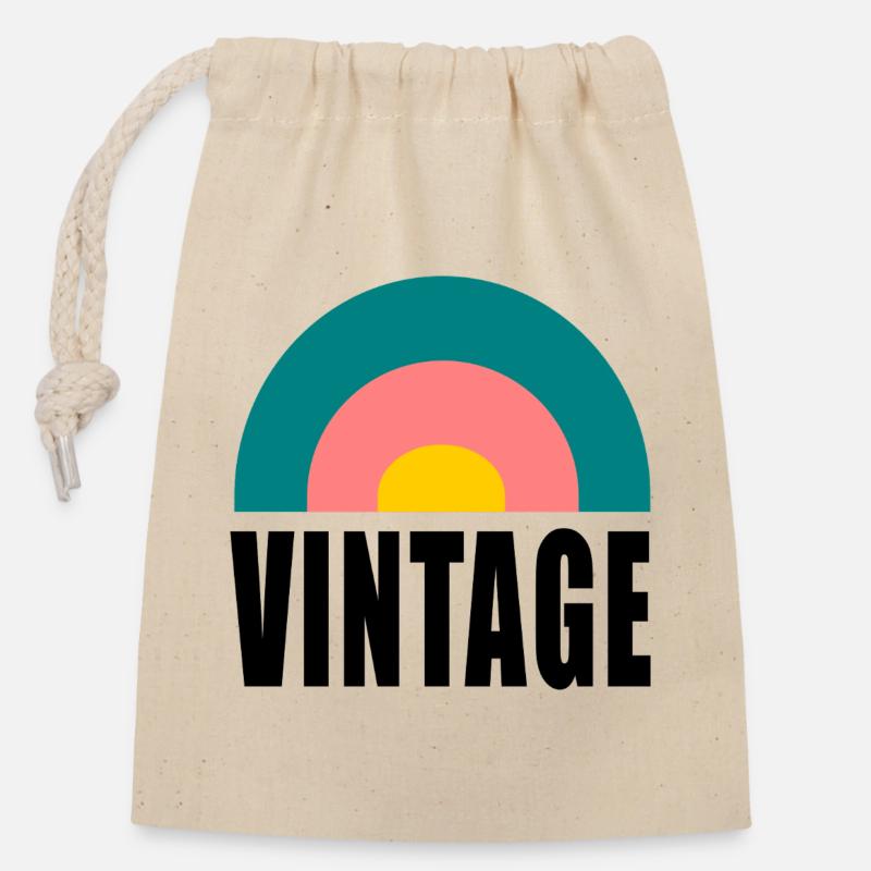 VINTAGE - Sac cadeau en coton avec cordon (14 x 20 cm) - nature