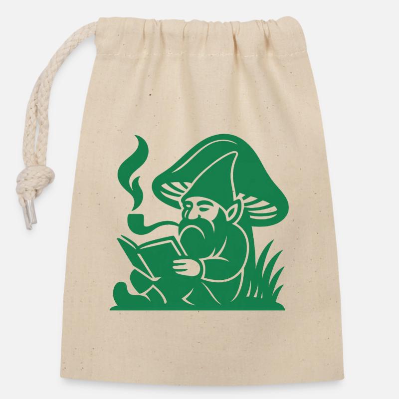 Green Gnome - Closable cotton gift bag (14x20cm) - nature