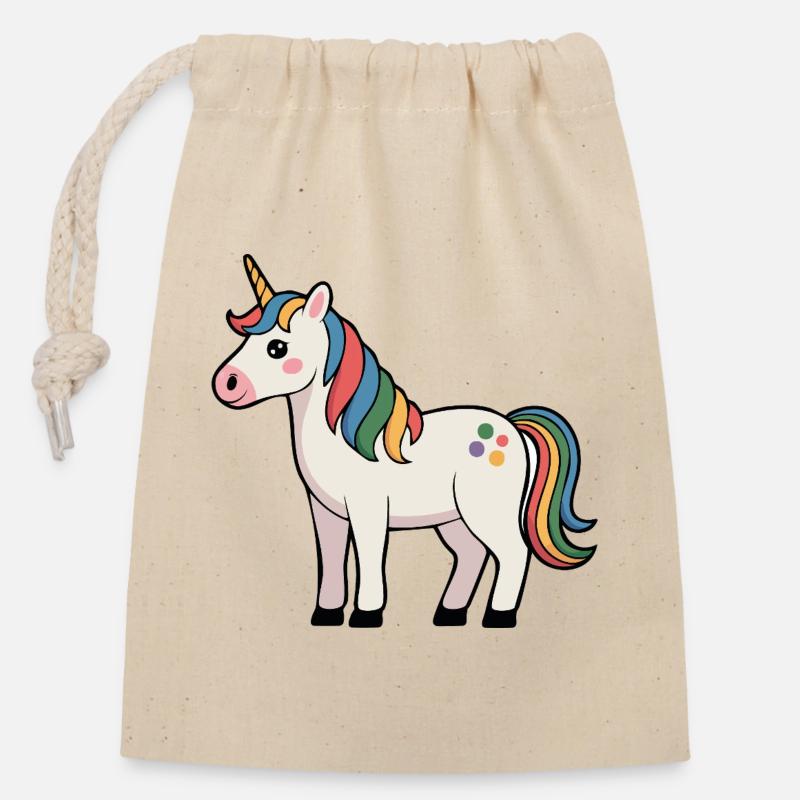 Einhorn - Verschließbarer Geschenkbeutel aus Baumwolle (14x20cm) - Natur