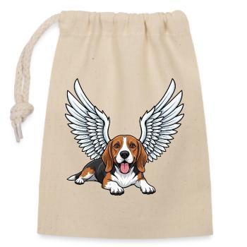 Mignon Beagle Ange Dessin animé ailes Deuil Chien Tenir - Sac cadeau en coton avec cordon (14 x 20 cm) - nature - Devant