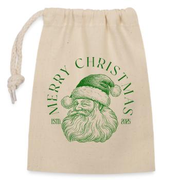 Green Santa Crest Christmas Logo - Closable cotton gift bag (14x20cm) - nature - Front