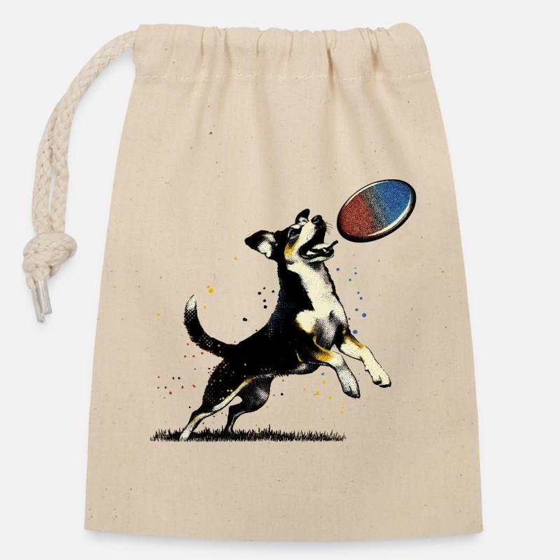 Frisbee Fun - Closable cotton gift bag (14x20cm) - nature