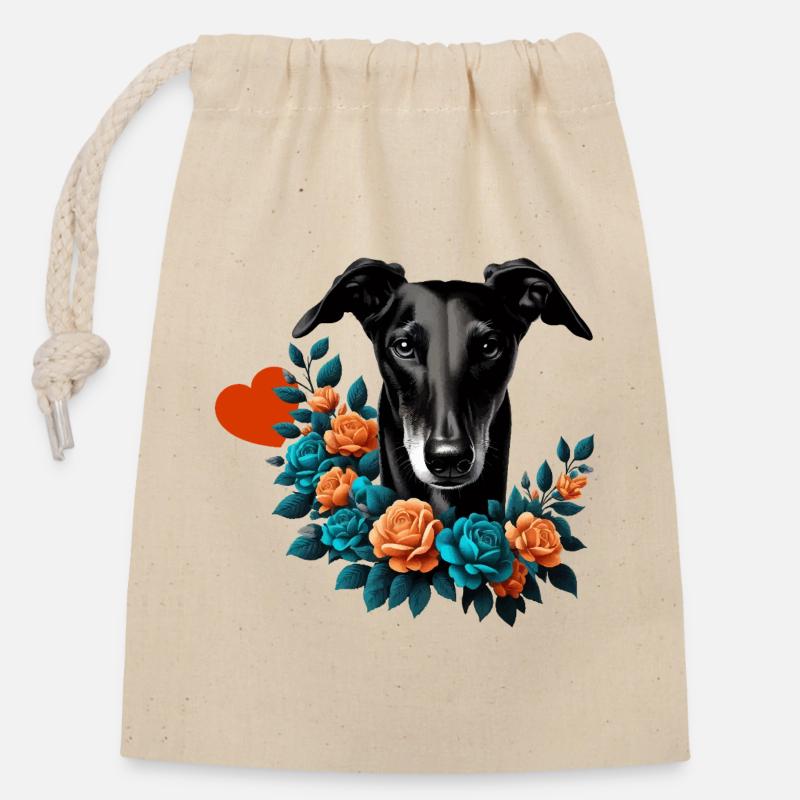 Galgo Blackbeauty Nr01 - Verschließbarer Geschenkbeutel aus Baumwolle (14x20cm) - Natur