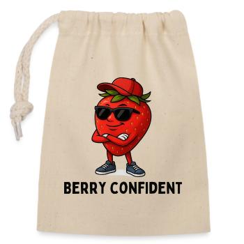 Strawberry Confident Caricature - Closable cotton gift bag (14x20cm) - nature - Front