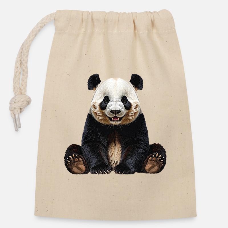 Panda - Closable cotton gift bag (14x20cm) - nature