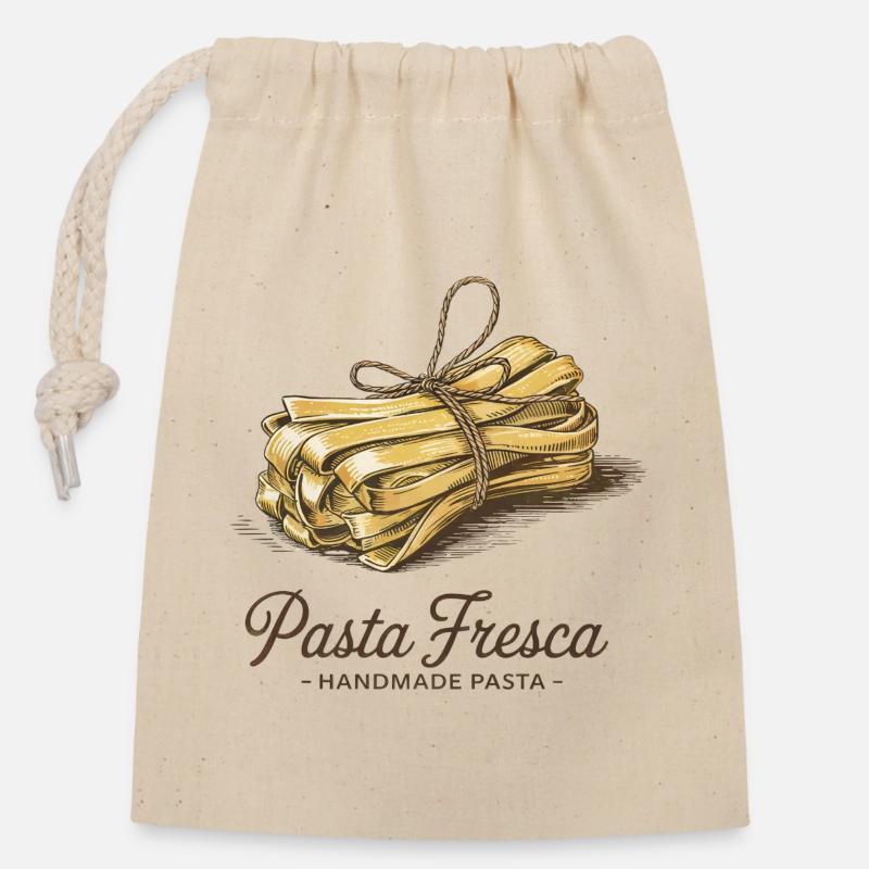 Pasta Fresca – Handmade Pasta - Verschließbarer Geschenkbeutel aus Baumwolle (14x20cm) - Natur