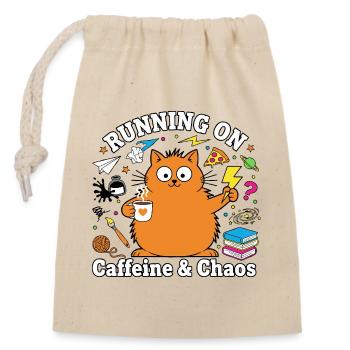 Running on Caffeine & Chaos Katzenmodus - Verschließbarer Geschenkbeutel aus Baumwolle (14x20cm) - Natur - Vorne