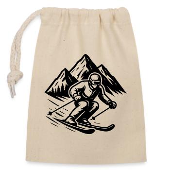 Skiing Silhouette Mountains - Closable cotton gift bag (14x20cm) - nature - Front