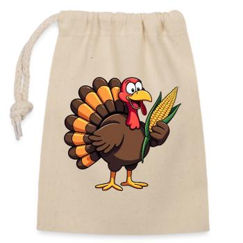 Thanksgiving Drôle Dinde de Thanksgiving - Sac cadeau en coton avec cordon (14 x 20 cm) - nature - Devant