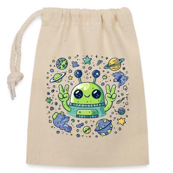 Galaktischer Alien Peacezeichen - Verschließbarer Geschenkbeutel aus Baumwolle (14x20cm) - Natur - Vorne