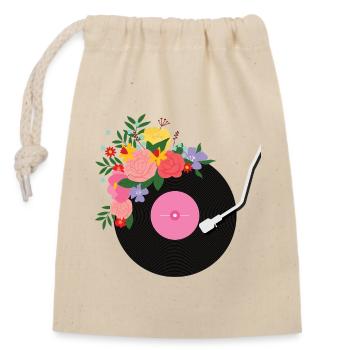 Disque vinyle fleuri - Sac cadeau en coton avec cordon (14 x 20 cm) - nature - Devant