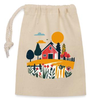 Rote Scheune im Sommerfeld Bauernhof Motiv - Verschließbarer Geschenkbeutel aus Baumwolle (14x20cm) - Natur - Vorne