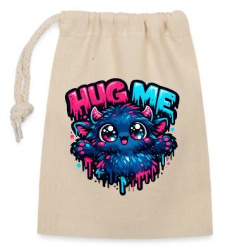 Hug Me Neon Monster Kuschelfreund - Verschließbarer Geschenkbeutel aus Baumwolle (14x20cm) - Natur - Vorne