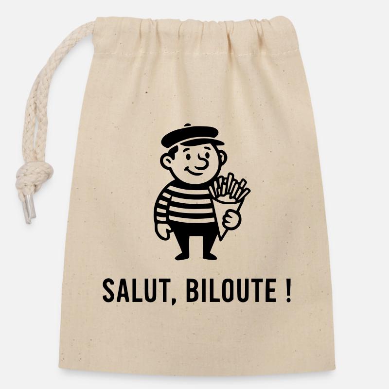 Salut biloute - Sac cadeau en coton avec cordon (14 x 20 cm) - nature