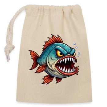Piranha Tiefseejäger - Verschließbarer Geschenkbeutel aus Baumwolle (14x20cm) - Natur - Vorne