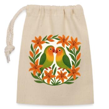 Turteltauben im Orange Lily-Rahmen - Verschließbarer Geschenkbeutel aus Baumwolle (14x20cm) - Natur - Vorne