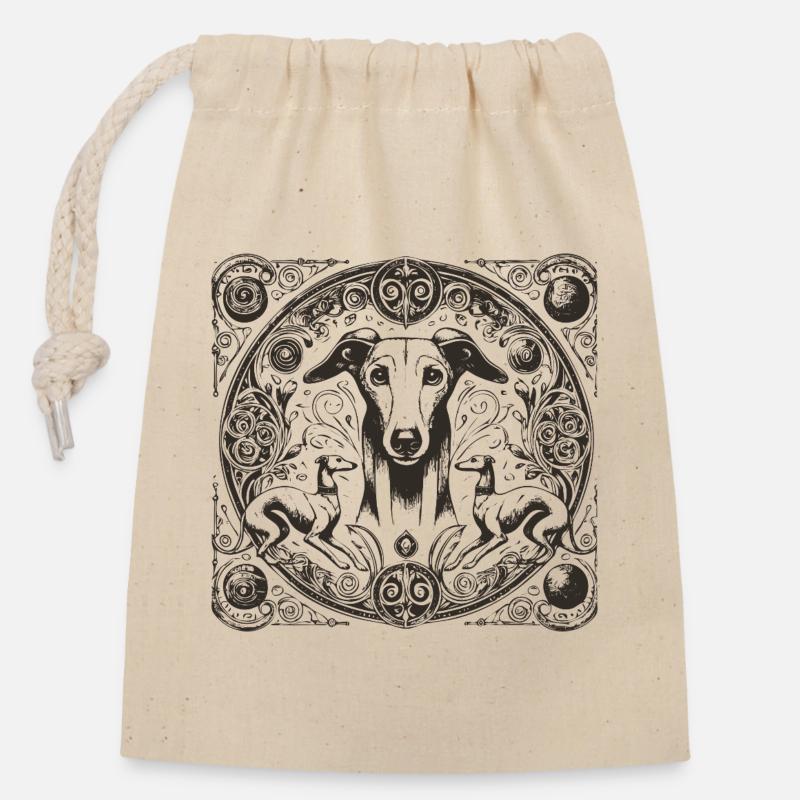 Greyhound Mandala Ornament - Closable cotton gift bag (14x20cm) - nature