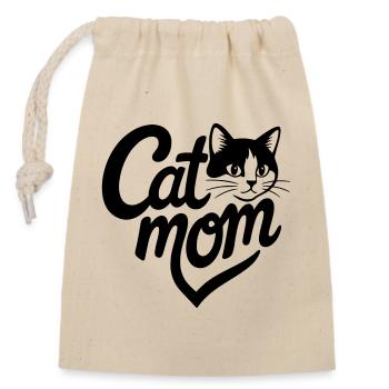 Cœur de maman chat et chat noir et blanc - Sac cadeau en coton avec cordon (14 x 20 cm) - nature - Devant