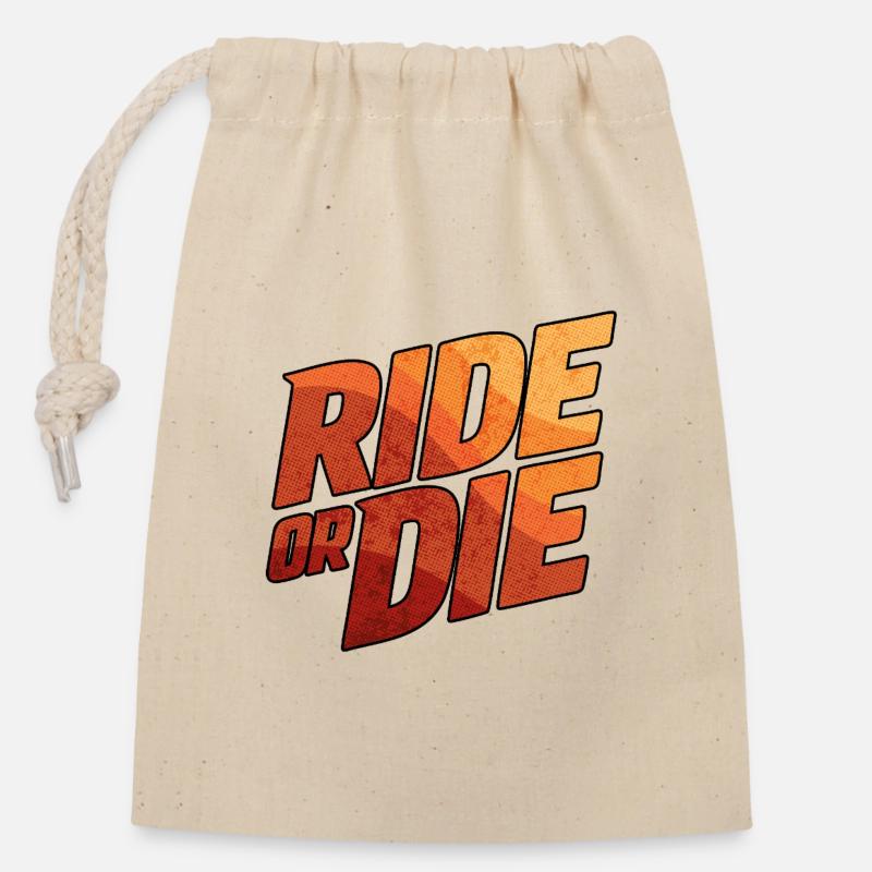 Typographie Ride or Die - Sac cadeau en coton avec cordon (14 x 20 cm) - nature
