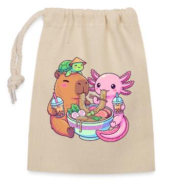 Kawaii Ramen Boba Friends Capybara Axolotl Turtle - Closable cotton gift bag (14x20cm) - nature - Front