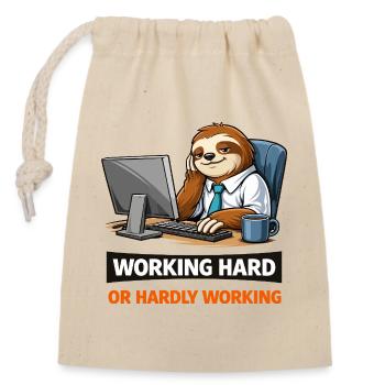 Sloth at Desk: Work Hard Meme - Closable cotton gift bag (14x20cm) - nature - Front