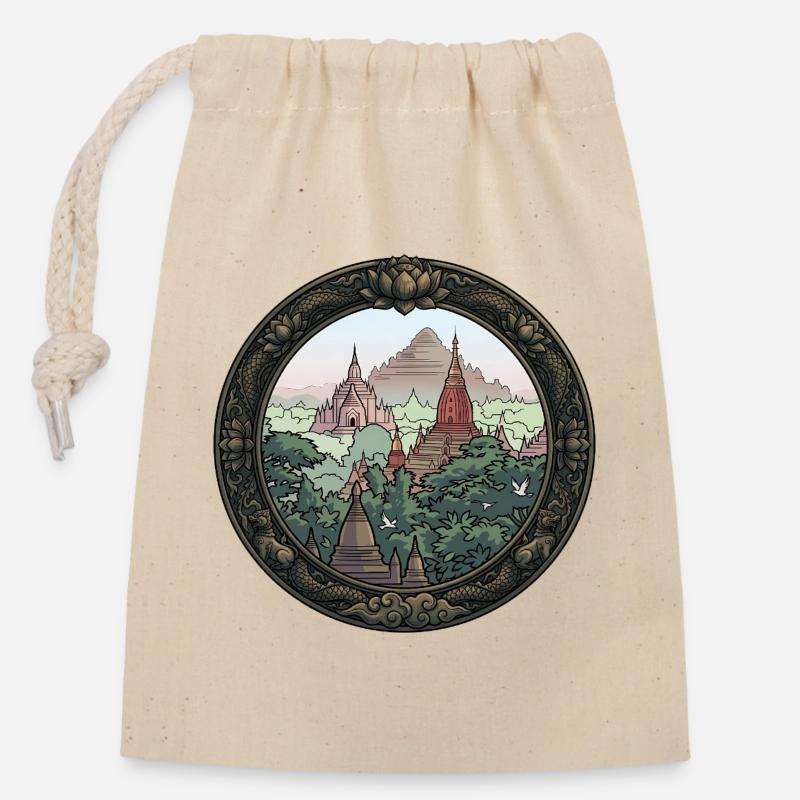 Jungle Temple Circular Art - Closable cotton gift bag (14x20cm) - nature