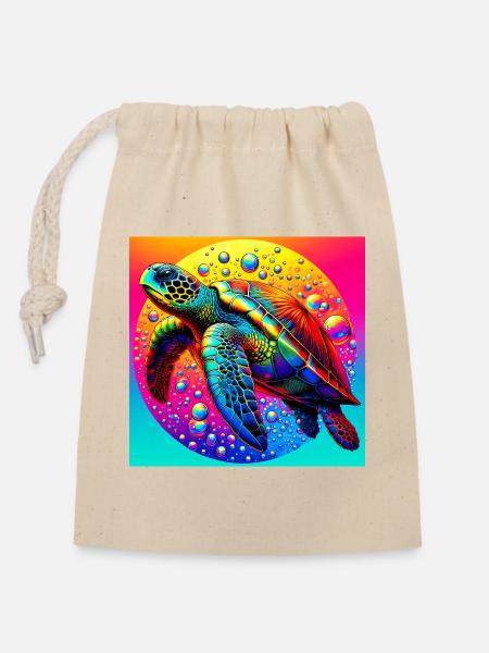 tortue - Sac cadeau en coton avec cordon (14 x 20 cm) - nature